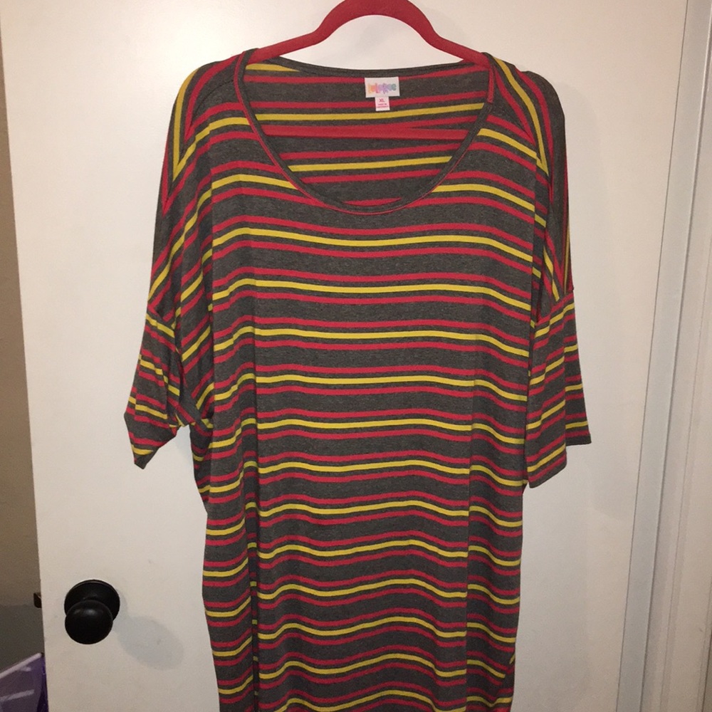 LuLaRoe XL Irma, gray/red/yellow, EUC